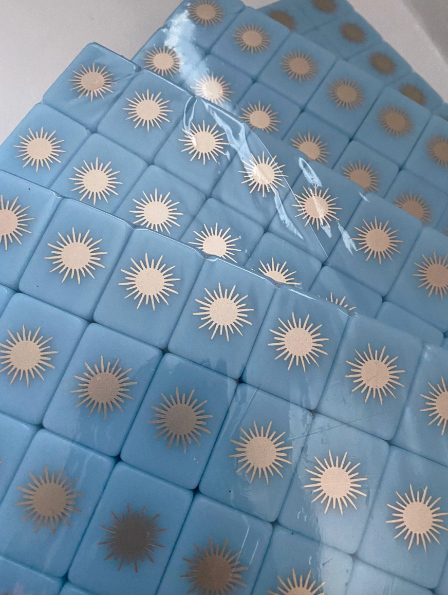 Sky Blue Tiles with Gold Sun